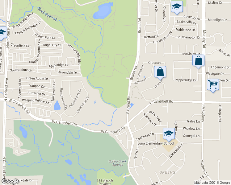 map of restaurants, bars, coffee shops, grocery stores, and more near 2675 Brand Road in Garland