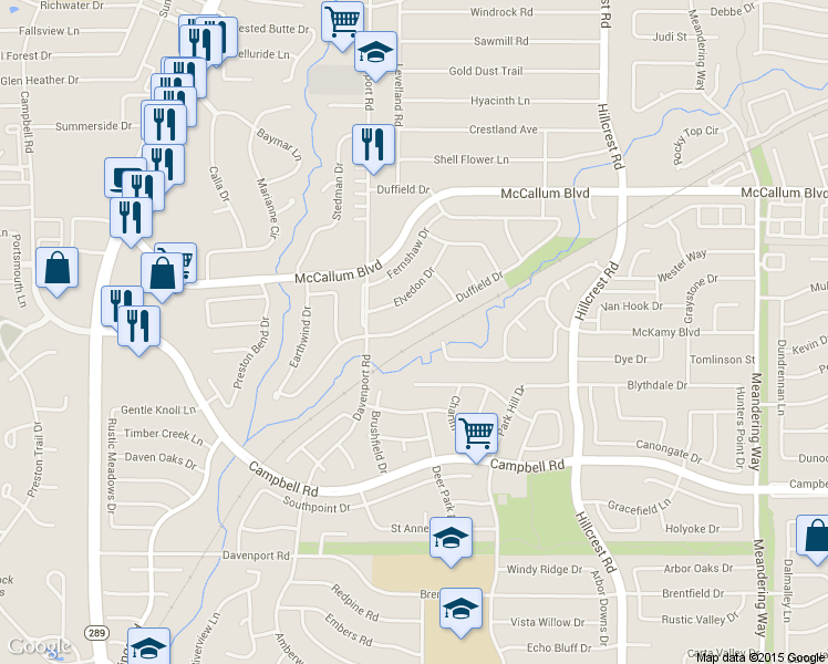 map of restaurants, bars, coffee shops, grocery stores, and more near 6614 Duffield Drive in Dallas