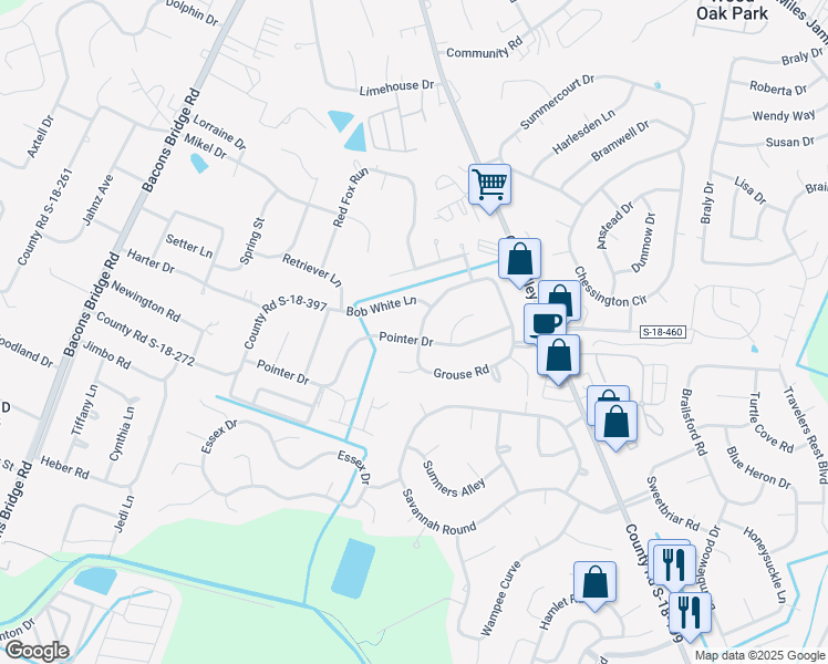 map of restaurants, bars, coffee shops, grocery stores, and more near 101 Grouse Road in Summerville