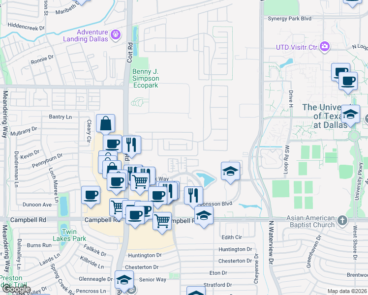 map of restaurants, bars, coffee shops, grocery stores, and more near 8047 Copper Way in Dallas
