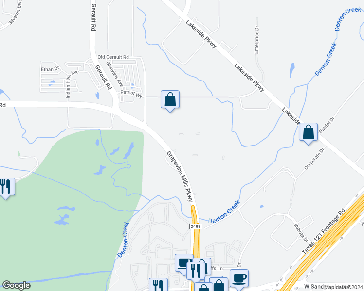 map of restaurants, bars, coffee shops, grocery stores, and more near 3900 Long Prairie Road in Grapevine