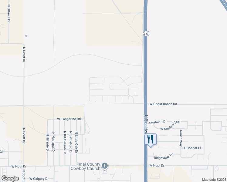 map of restaurants, bars, coffee shops, grocery stores, and more near 581 West Black Hawk Place in Casa Grande