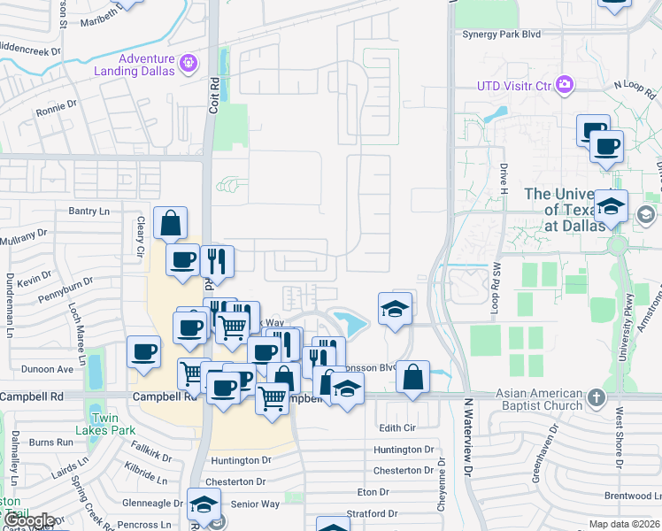 map of restaurants, bars, coffee shops, grocery stores, and more near 8120 Copper Way in Dallas