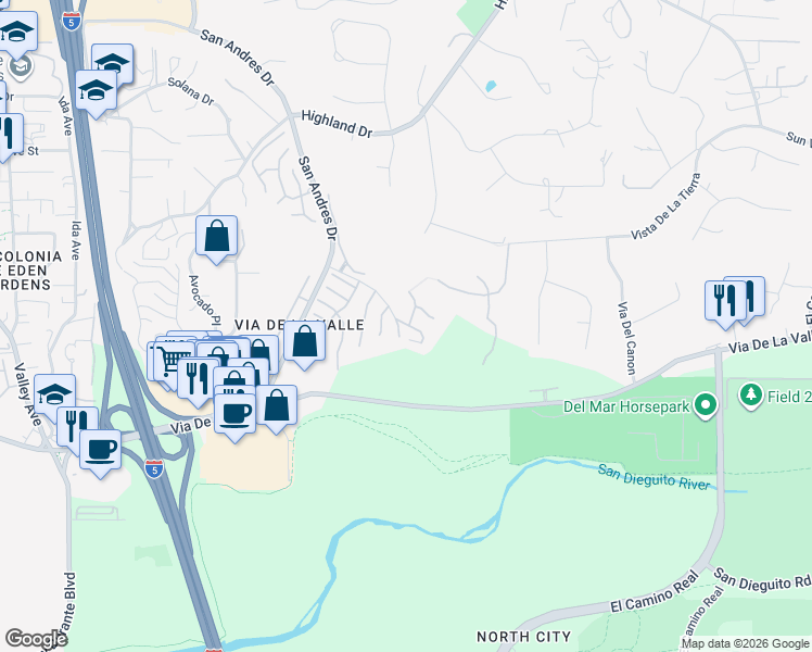 map of restaurants, bars, coffee shops, grocery stores, and more near 3309 Caminito Cabo Viejo in Del Mar