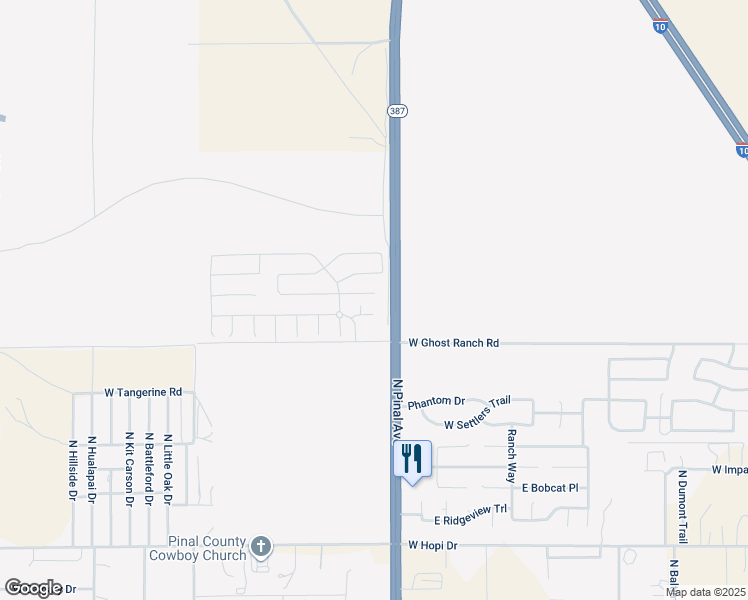 map of restaurants, bars, coffee shops, grocery stores, and more near 433 West Black Hawk Place in Casa Grande