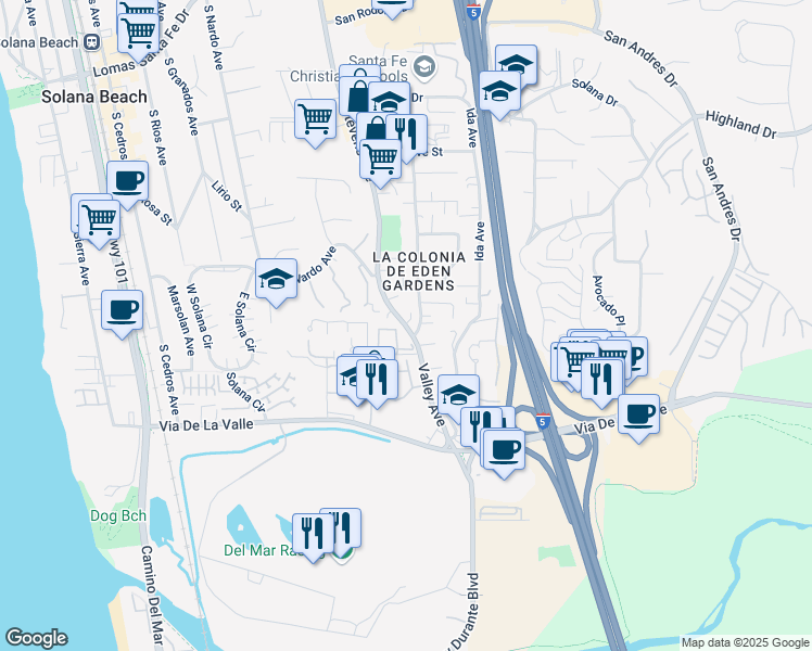 map of restaurants, bars, coffee shops, grocery stores, and more near 863 Stevens Avenue in Solana Beach