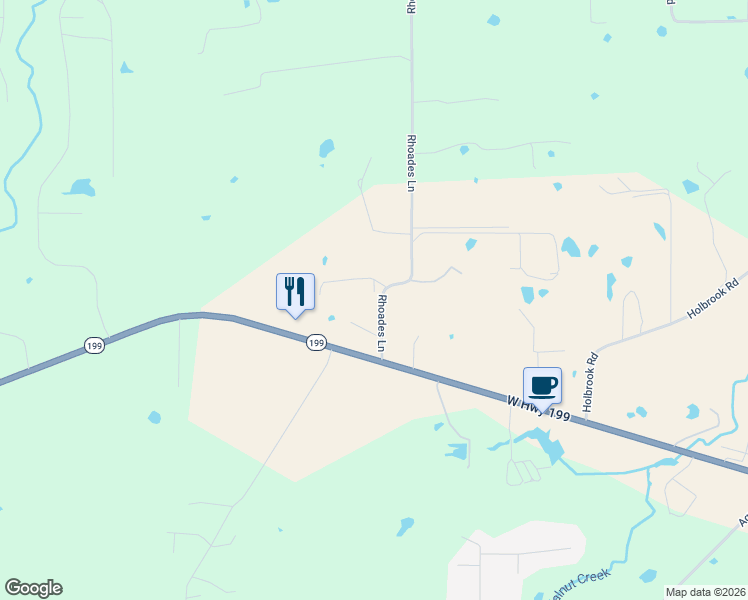 map of restaurants, bars, coffee shops, grocery stores, and more near 251 Rhoades Lane in Springtown