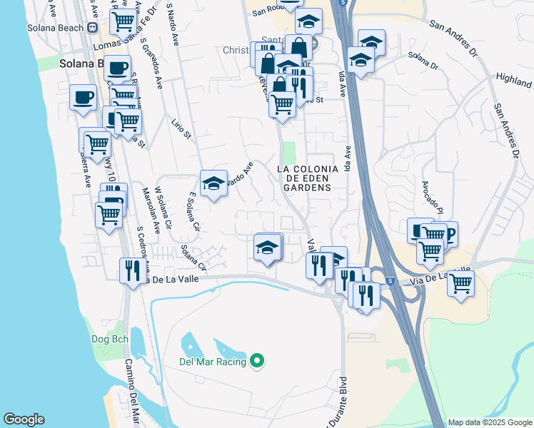 map of restaurants, bars, coffee shops, grocery stores, and more near 473 Bay Meadows Way in Solana Beach