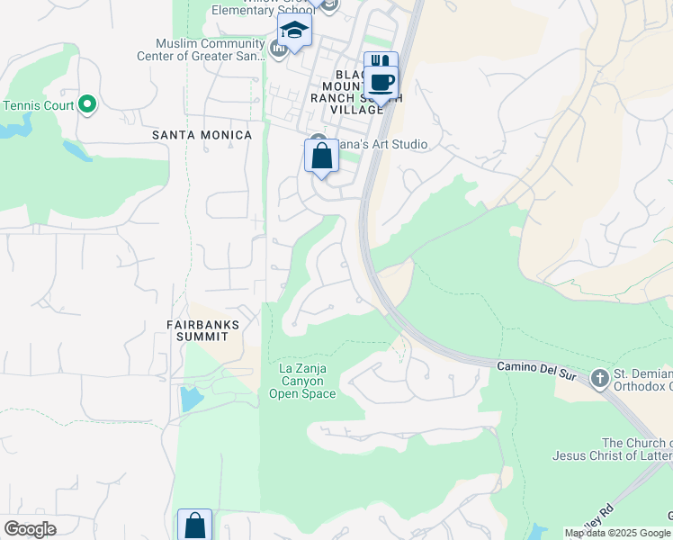 map of restaurants, bars, coffee shops, grocery stores, and more near 14414 Caminito Lazanja in San Diego