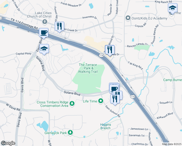 map of restaurants, bars, coffee shops, grocery stores, and more near 1500 Solana Boulevard in Westlake