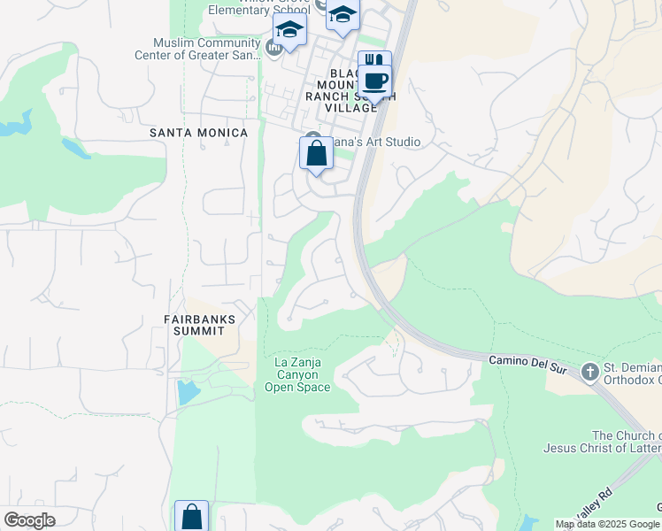 map of restaurants, bars, coffee shops, grocery stores, and more near 14414 Caminito Lazanja in San Diego