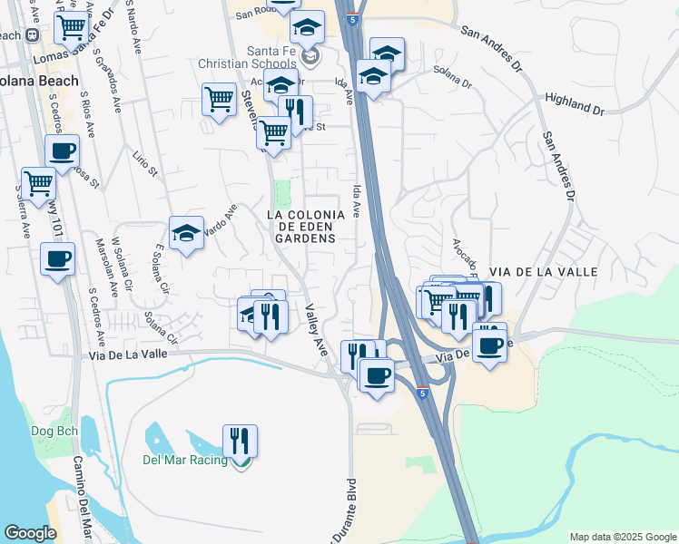 map of restaurants, bars, coffee shops, grocery stores, and more near 876 Viva Court in Solana Beach