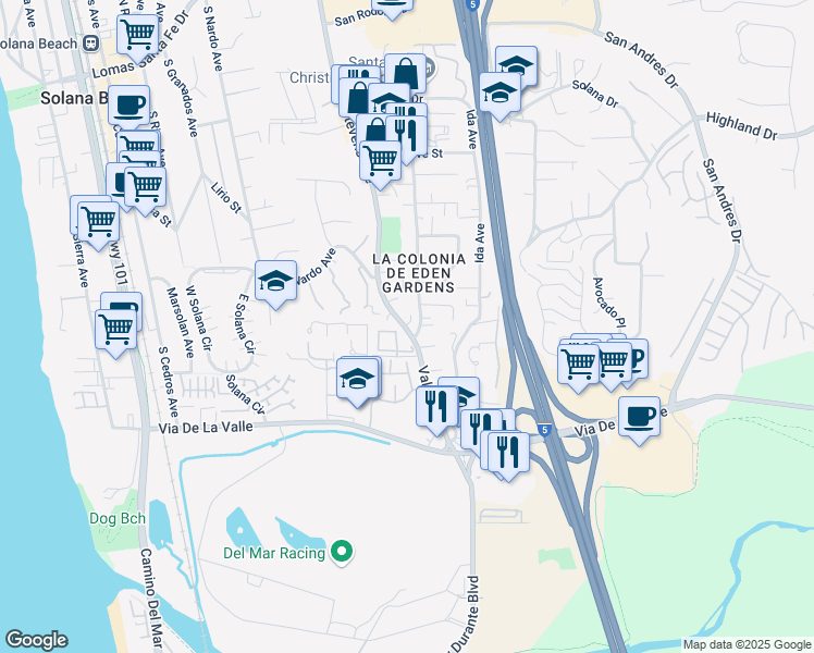 map of restaurants, bars, coffee shops, grocery stores, and more near 863 Stevens Avenue in Solana Beach