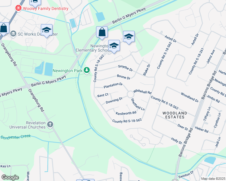 map of restaurants, bars, coffee shops, grocery stores, and more near 204 Kent Court in Summerville