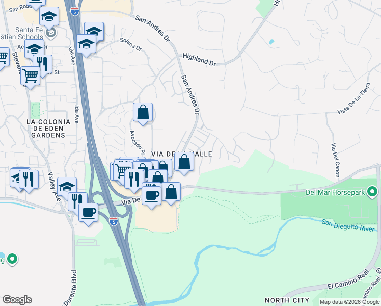 map of restaurants, bars, coffee shops, grocery stores, and more near 3025 Caminito Torreblanca in Del Mar