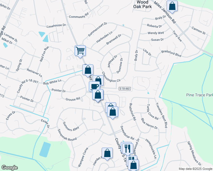 map of restaurants, bars, coffee shops, grocery stores, and more near 306 Crestview Drive in Summerville