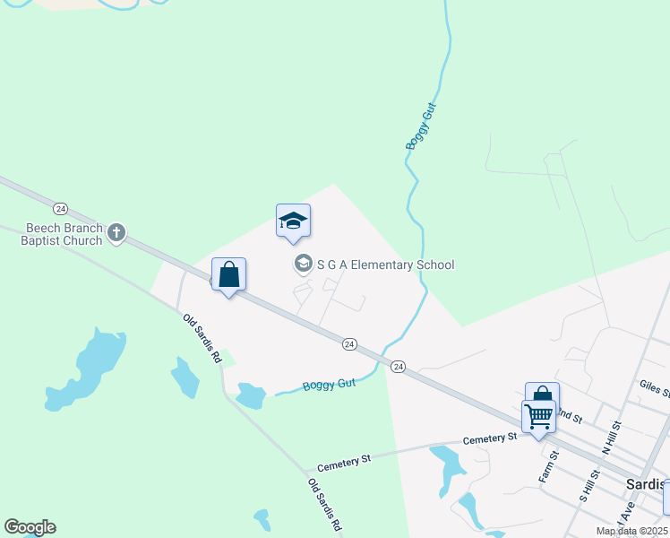 map of restaurants, bars, coffee shops, grocery stores, and more near 711 Greenhill Drive in Sardis
