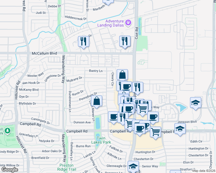 map of restaurants, bars, coffee shops, grocery stores, and more near 7736 Lone Moor Circle in Dallas