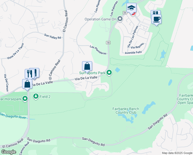 map of restaurants, bars, coffee shops, grocery stores, and more near 14955 Via De La Valle in Del Mar