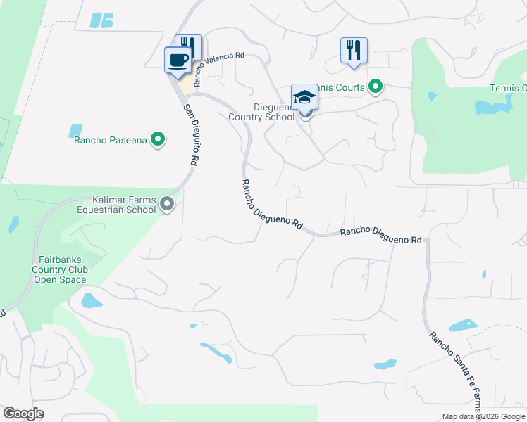 map of restaurants, bars, coffee shops, grocery stores, and more near 5980 Rancho Diegueno Road in Del Mar