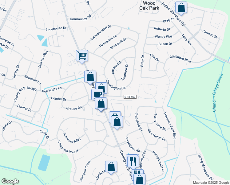 map of restaurants, bars, coffee shops, grocery stores, and more near 306 Crestview Drive in Summerville