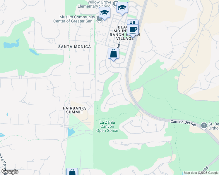 map of restaurants, bars, coffee shops, grocery stores, and more near 14424 Rock Rose in San Diego