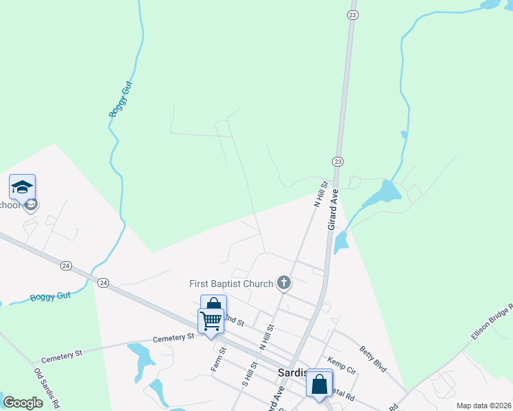 map of restaurants, bars, coffee shops, grocery stores, and more near 924 Tobias Road in Sardis