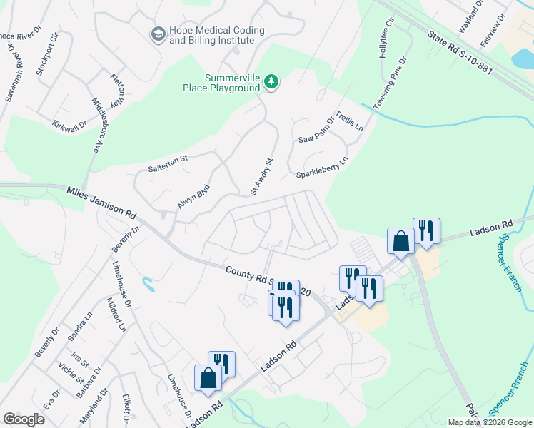 map of restaurants, bars, coffee shops, grocery stores, and more near 108 Diamond Drive in Ladson