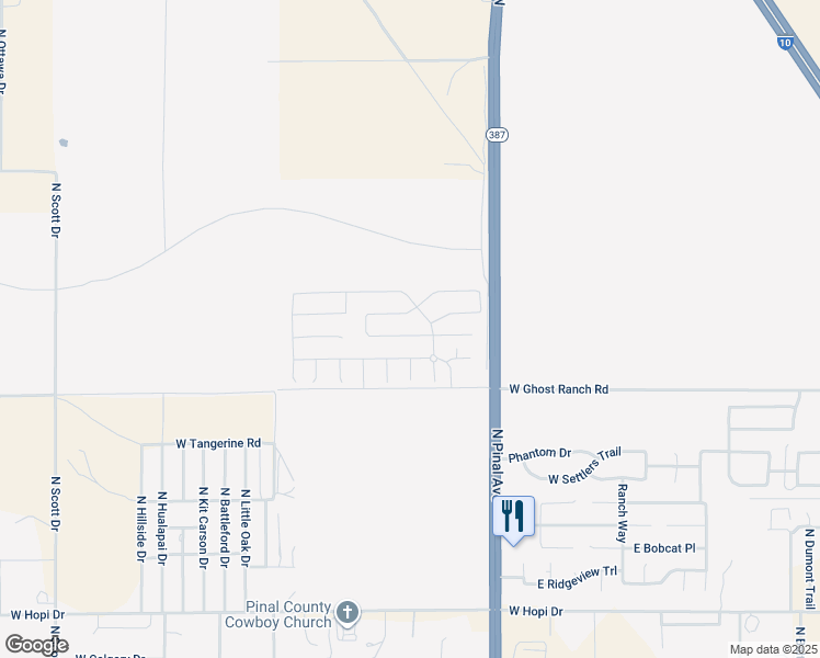 map of restaurants, bars, coffee shops, grocery stores, and more near 533 West Black Hawk Place in Casa Grande