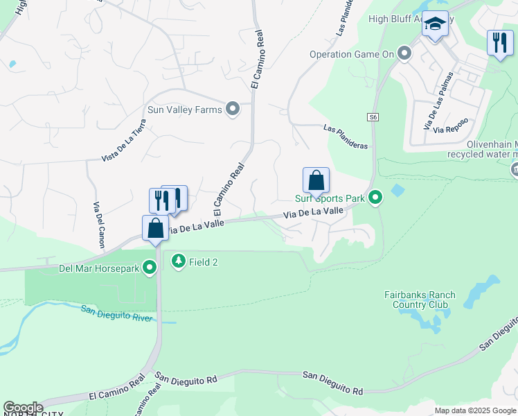 map of restaurants, bars, coffee shops, grocery stores, and more near 14817 Arroyo Rosita in Del Mar