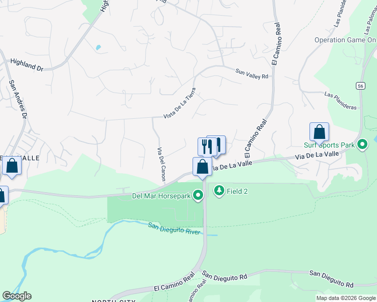 map of restaurants, bars, coffee shops, grocery stores, and more near 4628 Rancho Reposo in Del Mar
