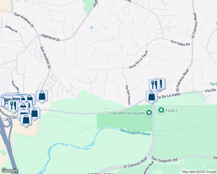 map of restaurants, bars, coffee shops, grocery stores, and more near 14847 Vista Del Oceano in Del Mar