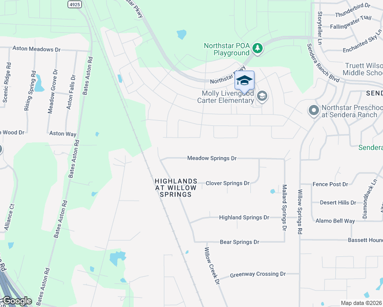 map of restaurants, bars, coffee shops, grocery stores, and more near 2101 Meadow Springs Drive in Haslet