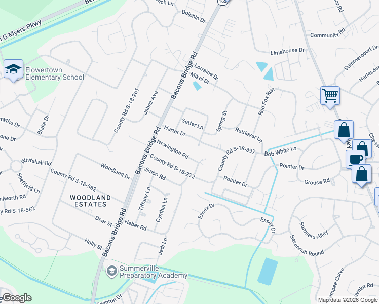 map of restaurants, bars, coffee shops, grocery stores, and more near 122 Newington Road in Summerville