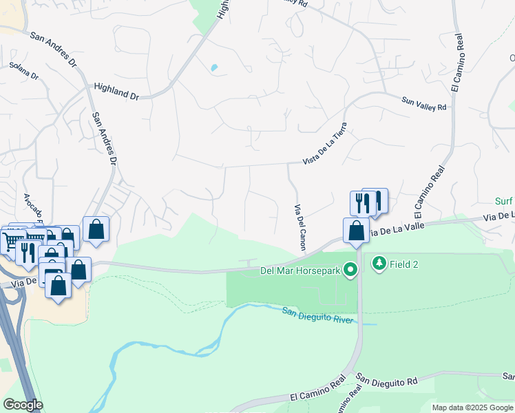 map of restaurants, bars, coffee shops, grocery stores, and more near 14847 Vista Del Oceano in Del Mar