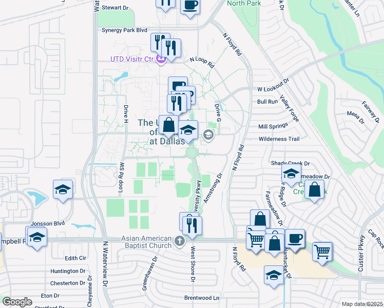 map of restaurants, bars, coffee shops, grocery stores, and more near 800 West Campbell Road in Richardson