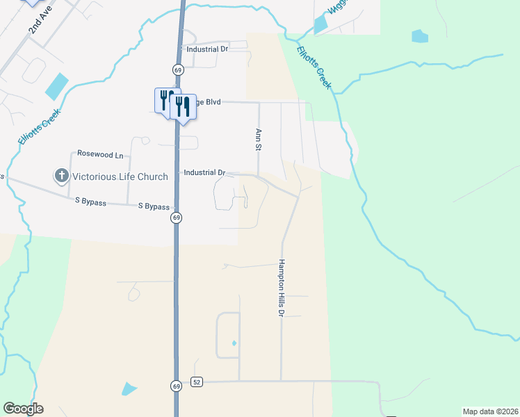 map of restaurants, bars, coffee shops, grocery stores, and more near Alaca Ridge Drive in Moundville