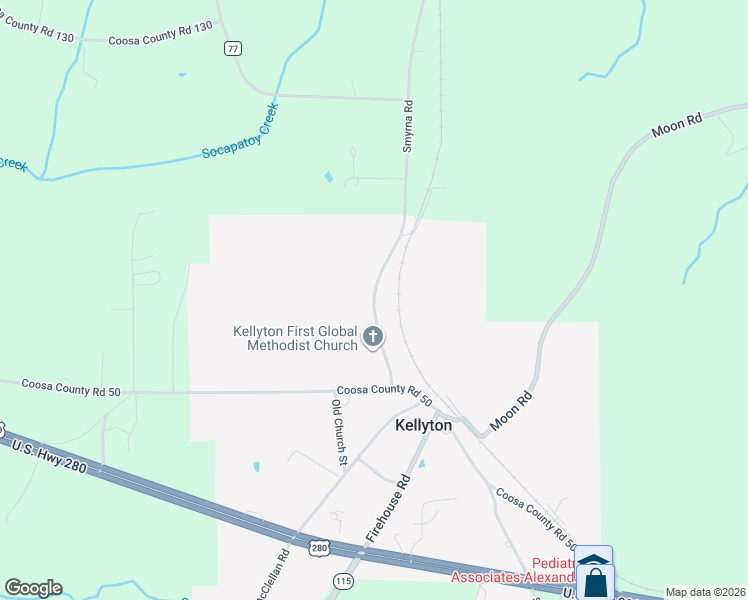 map of restaurants, bars, coffee shops, grocery stores, and more near County Road 85 in Kellyton