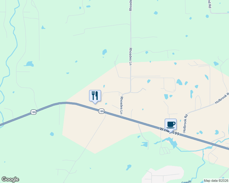 map of restaurants, bars, coffee shops, grocery stores, and more near 251 Rhoades Lane in Springtown
