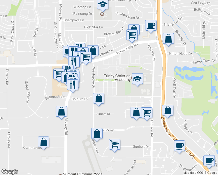 map of restaurants, bars, coffee shops, grocery stores, and more near 17113 Upper Bay Road in Addison