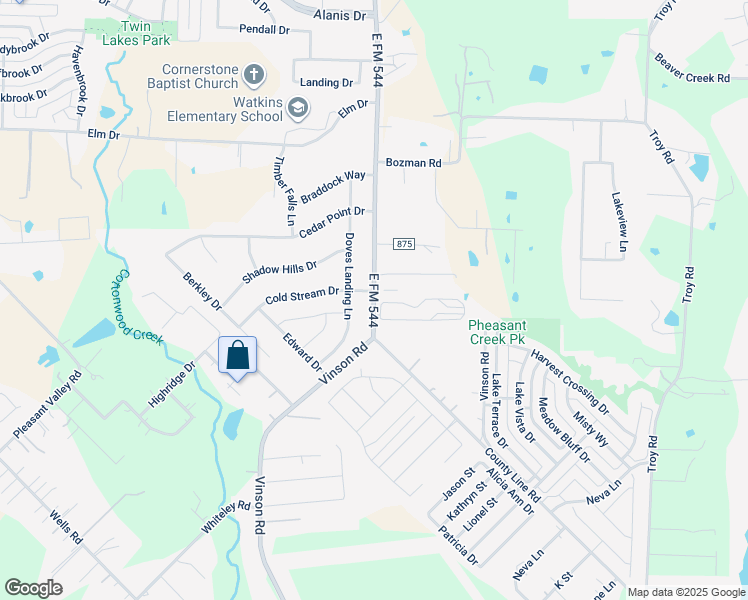 map of restaurants, bars, coffee shops, grocery stores, and more near 3060 East FM 544 in Wylie