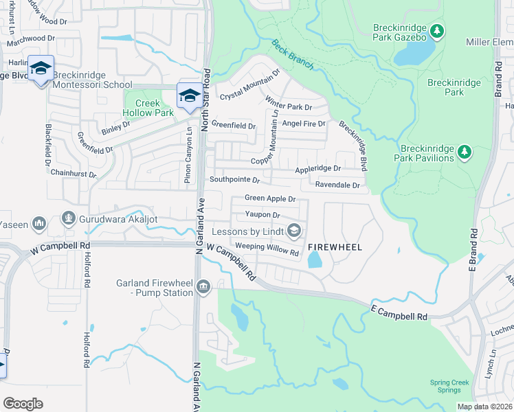 map of restaurants, bars, coffee shops, grocery stores, and more near 710 Green Apple Drive in Garland