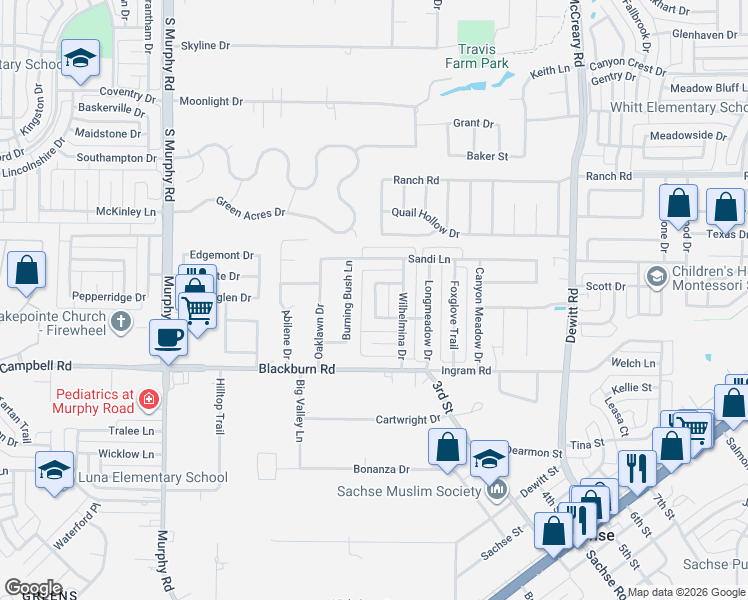 map of restaurants, bars, coffee shops, grocery stores, and more near 7019 Cottonwood Circle in Sachse