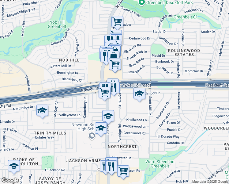 map of restaurants, bars, coffee shops, grocery stores, and more near 1910 East Trinity Mills Road in Carrollton