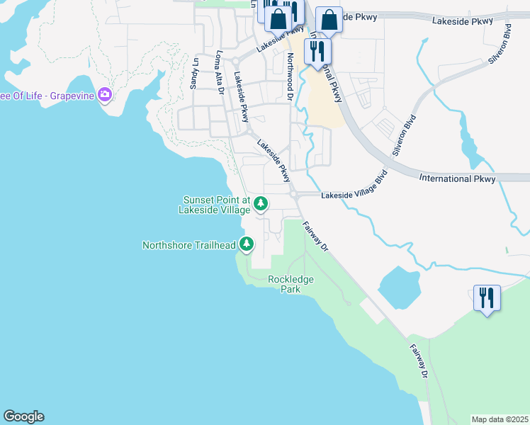map of restaurants, bars, coffee shops, grocery stores, and more near 113 Long Prairie Road in Flower Mound