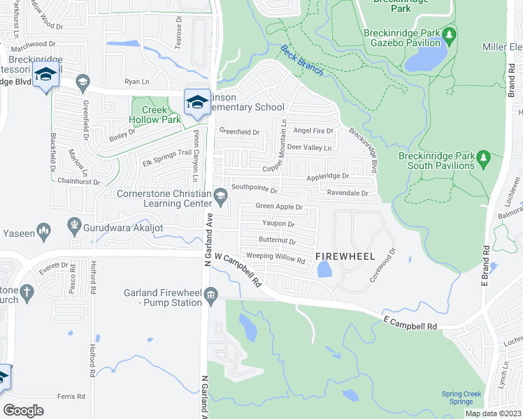 map of restaurants, bars, coffee shops, grocery stores, and more near 710 Green Apple Drive in Garland