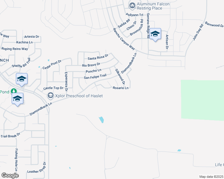 map of restaurants, bars, coffee shops, grocery stores, and more near 641 Rosario Lane in Haslet