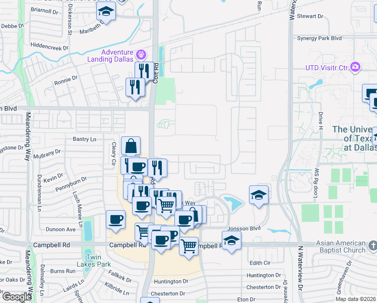 map of restaurants, bars, coffee shops, grocery stores, and more near 8121 Mary Curran Court in Dallas