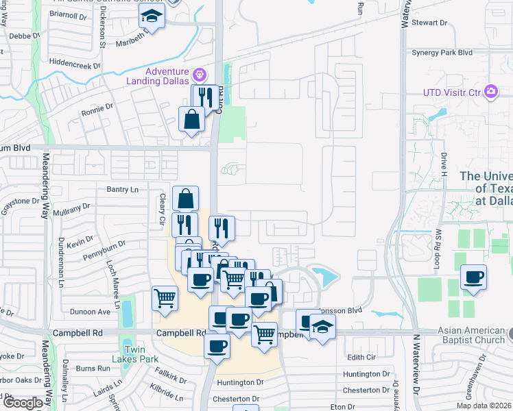 map of restaurants, bars, coffee shops, grocery stores, and more near 8121 Mary Curran Court in Dallas