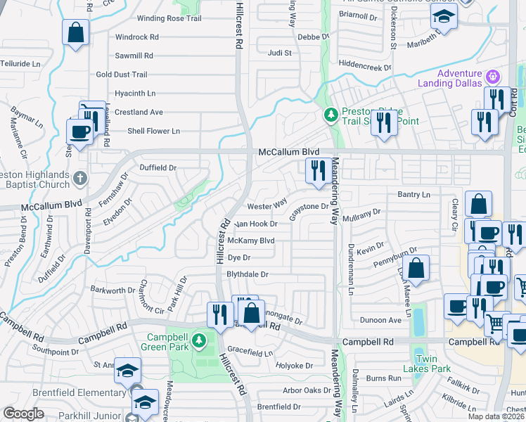 map of restaurants, bars, coffee shops, grocery stores, and more near 7118 Wester Way in Dallas